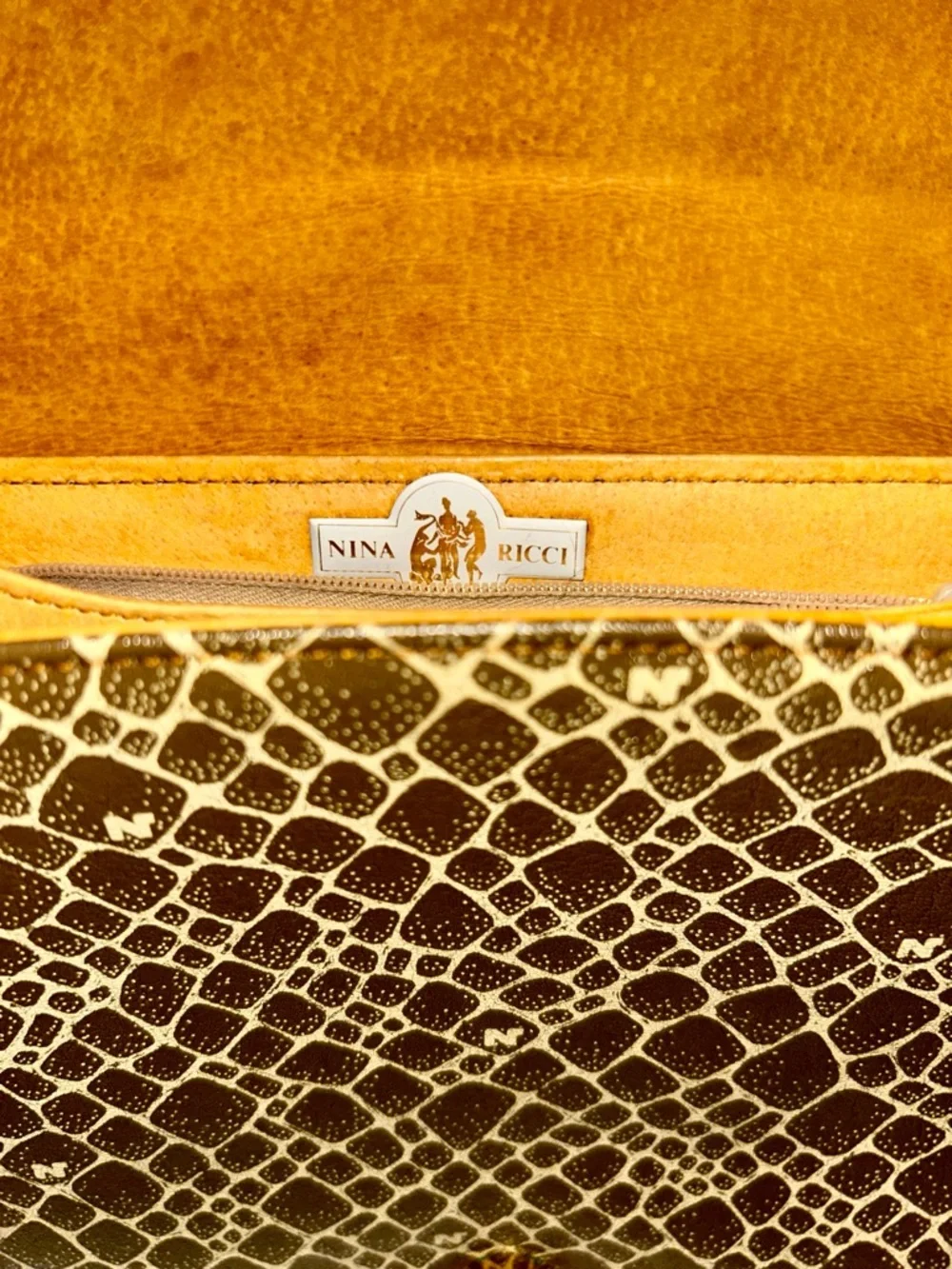 Nina Ricci Brown & Tan Patterned Canvas Satchel with Gold 'N' Logo - Picture 8 of 8